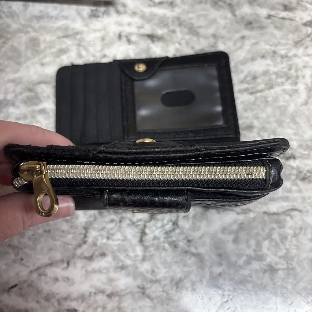 Relic Womens Wallet Coin Purse Bi Fold Black Stitching Pebbled Leather 5